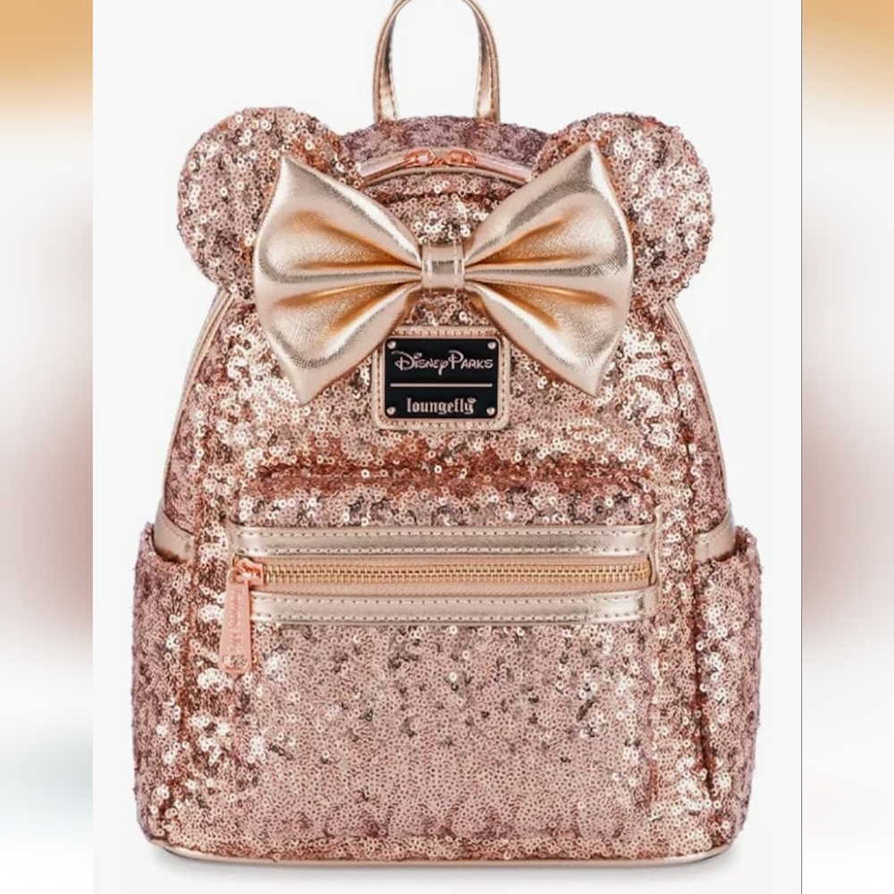 Minnie Mouse Sequin Loungefly Mini Backpack – Rose Gold NEW WITH TAGS